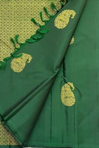 Bottle Green Banarasi Soft Silk Saree with Gold Mango Buttas and Zari Woven Pallu  in Surat