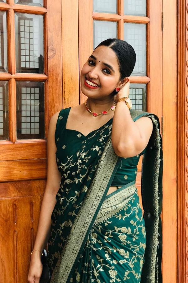 Bottle Green Banarasi Soft Silk Saree with Gold Zari Buttis and Wide Gold Zari Border  in Surat