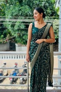 Bottle Green Banarasi Soft Silk Saree with Gold Zari Buttis and Wide Gold Zari Border  in Surat