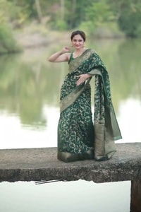 Bottle Green Banarasi Soft Silk Saree with Gold Zari Buttis and Wide Gold Zari Border  in Surat video 2