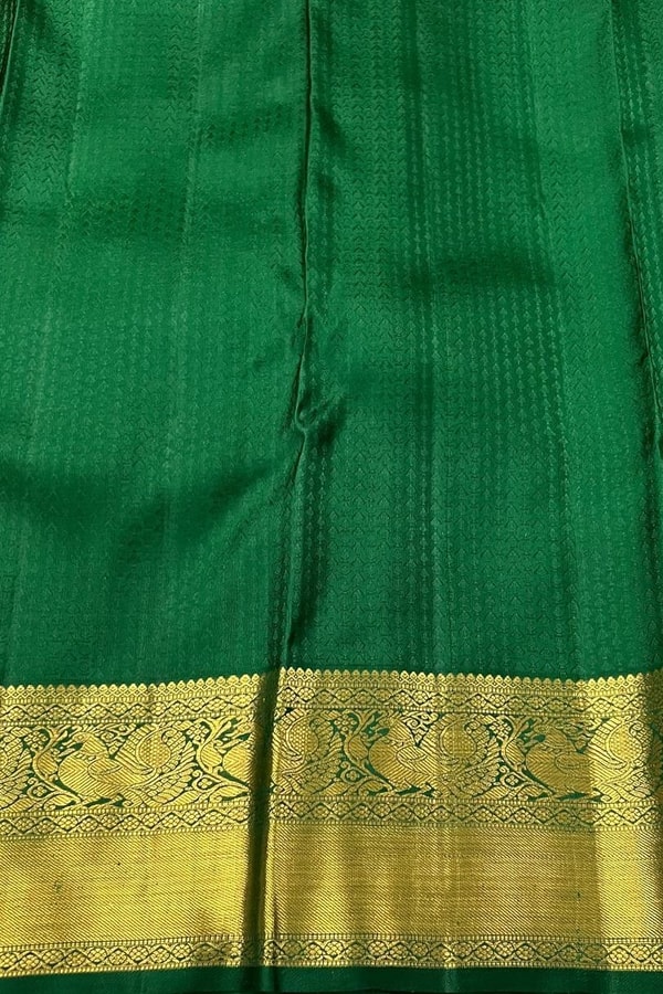 Bottle Green Banarasi Soft Silk Saree with Gold Zari Diamond Jaal and Temple Border  in Surat