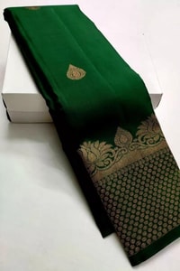 Bottle Green Banarasi Soft Silk Saree with Heavy Gold Zari Brocade Border and Pallu  in Surat