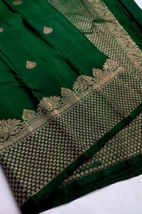 Bottle Green Banarasi Soft Silk Saree with Heavy Gold Zari Brocade Border and Pallu  in Surat