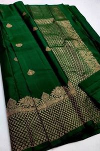 Bottle Green Banarasi Soft Silk Saree with Heavy Gold Zari Brocade Border and Pallu  in Surat
