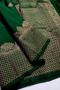 Bottle Green Banarasi Soft Silk Saree with Heavy Gold Zari Brocade Border and Pallu  in Surat