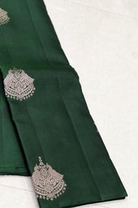 Bottle Green Banarasi Soft Silk Saree with Large Silver Zari Buttas and Brocade Pallu  in Surat