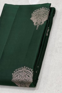 Bottle Green Banarasi Soft Silk Saree with Large Silver Zari Buttas and Brocade Pallu  in Surat