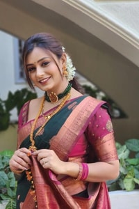 Bottle Green Banarasi Soft Silk Saree with Pink Contrast Border and Copper Zari Butis  in Surat