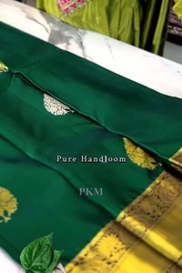Bottle Green Banarasi Soft Silk Saree with Silver Leaf Buttas and Navy Blue Contrast Pallu  in Surat video 1