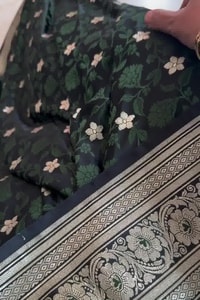 Bottle Green Banarasi Soft Silk Saree with Silver Zari Floral Buttis and Ornate Woven Pallu  in Surat