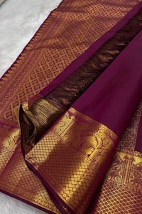 Box Checks Banarasi Soft Silk Saree with Zari Square Motifs in Wine, Baby Pink and Coral Peach  in Surat