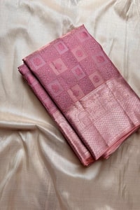 Box Checks Banarasi Soft Silk Saree with Zari Square Motifs in Wine, Baby Pink and Coral Peach  in Surat