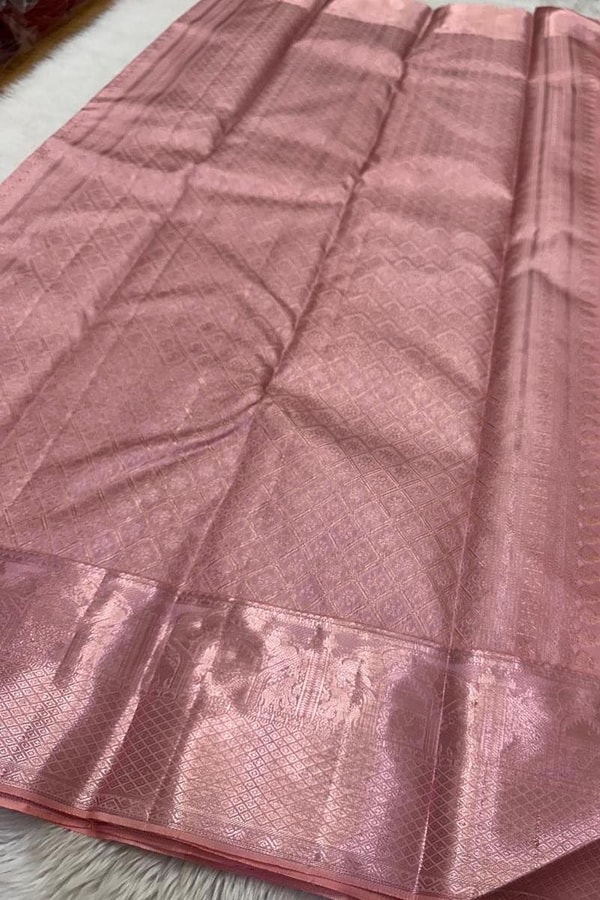 Box Checks Banarasi Soft Silk Saree with Zari Square Motifs in Wine, Baby Pink and Coral Peach  in Surat