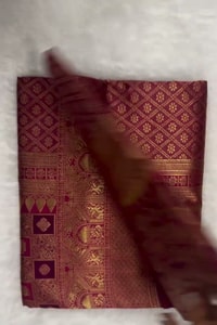 Box Checks Banarasi Soft Silk Saree with Zari Square Motifs in Wine, Baby Pink and Coral Peach  in Surat video 1