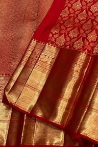 Bridal Red Banarasi Soft Silk Saree with All-Over Gold Zari Jaal and Heavy Woven Border  in Surat