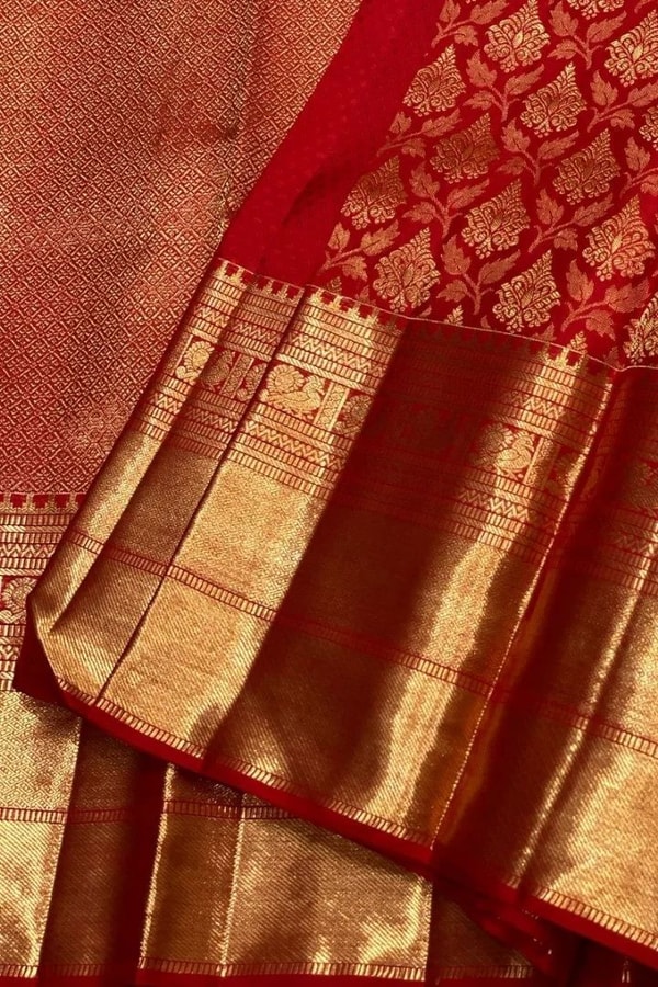 Bridal Red Banarasi Soft Silk Saree with All-Over Gold Zari Jaal and Heavy Woven Border  in Surat