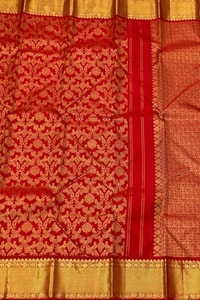 Bright Red Banarasi Soft Silk Saree with Fine Gold Zari Floral Jaal and Plain Red Blouse  in Surat