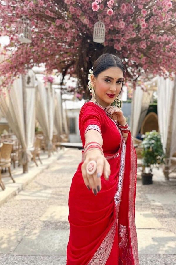 Bright Red Banarasi Soft Silk Saree with Silver Zari Weaving and Shimmering Silver Border  in Surat