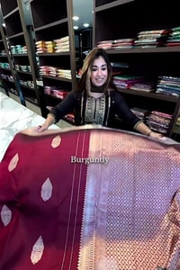 Burgundy Banarasi Soft Silk Saree with Pale Zari Leaf Buttas and Wide Brocade Pallu  in Surat video 1