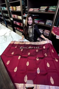 Burgundy Banarasi Soft Silk Saree with Pale Zari Leaf Buttas and Wide Brocade Pallu  in Surat video 2
