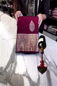 Burgundy Banarasi Soft Silk Saree with Pale Zari Leaf Buttas and Wide Brocade Pallu  in Surat video 3
