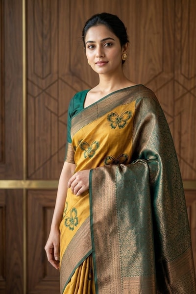 Butterfly Motif Two-Tone Banarasi Soft Silk Saree with Zari Weaving in Eight Shades in Surat