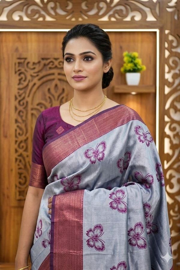 Butterfly Motif Two-Tone Banarasi Soft Silk Saree with Zari Weaving in Eight Shades  in Surat