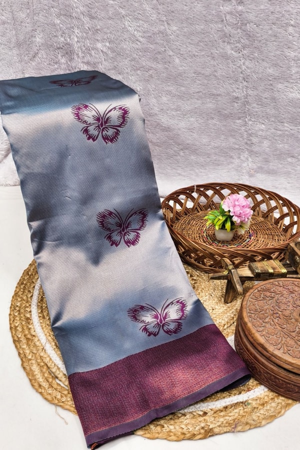 Butterfly Motif Two-Tone Banarasi Soft Silk Saree with Zari Weaving in Eight Shades  in Surat