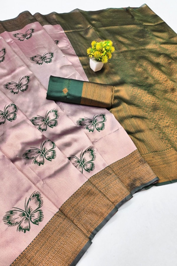 Butterfly Motif Two-Tone Banarasi Soft Silk Saree with Zari Weaving in Eight Shades  in Surat