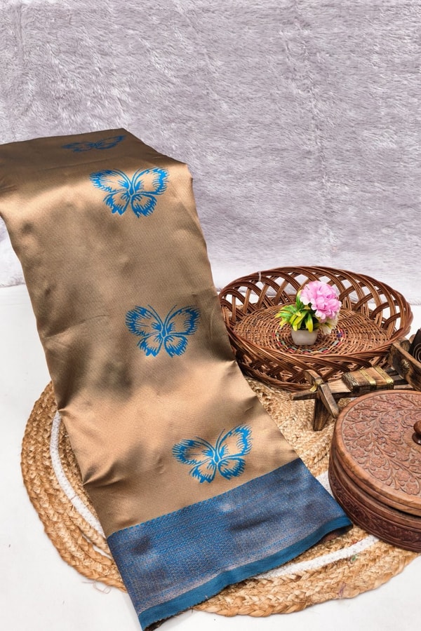 Butterfly Motif Two-Tone Banarasi Soft Silk Saree with Zari Weaving in Eight Shades  in Surat