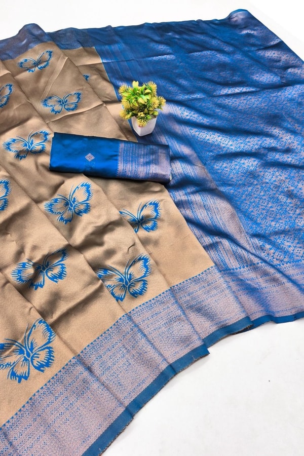 Butterfly Motif Two-Tone Banarasi Soft Silk Saree with Zari Weaving in Eight Shades  in Surat