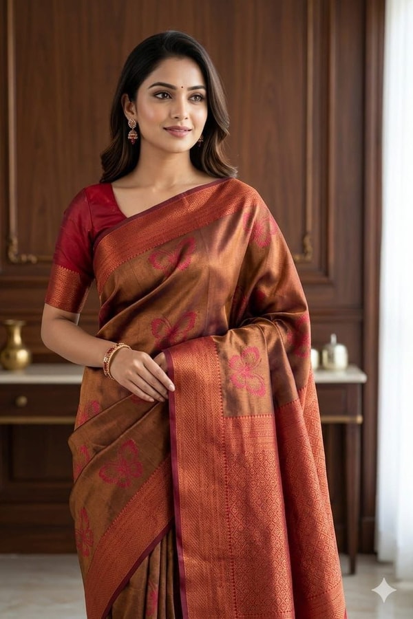 Butterfly Motif Two-Tone Banarasi Soft Silk Saree with Zari Weaving in Eight Shades  in Surat