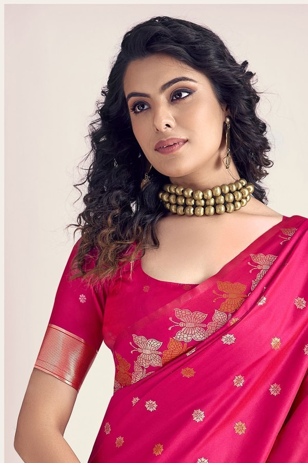 Butterfly Pallu Banarasi Soft Silk Saree with Gold, Copper and Silver Zari Buttas  in Surat