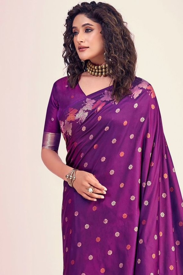 Butterfly Pallu Banarasi Soft Silk Saree with Gold, Copper and Silver Zari Buttas  in Surat