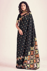 Butterfly Pallu Banarasi Soft Silk Saree with Gold, Copper and Silver Zari Buttas  in Surat