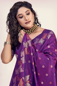 Butterfly Pallu Banarasi Soft Silk Saree with Gold, Copper and Silver Zari Buttas  in Surat