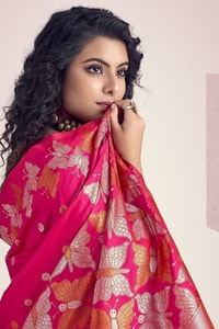 Butterfly Pallu Banarasi Soft Silk Saree with Gold, Copper and Silver Zari Buttas  in Surat
