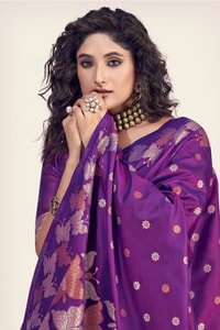 Butterfly Pallu Banarasi Soft Silk Saree with Gold, Copper and Silver Zari Buttas  in Surat