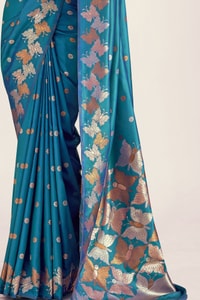 Butterfly Pallu Banarasi Soft Silk Saree with Gold, Copper and Silver Zari Buttas  in Surat