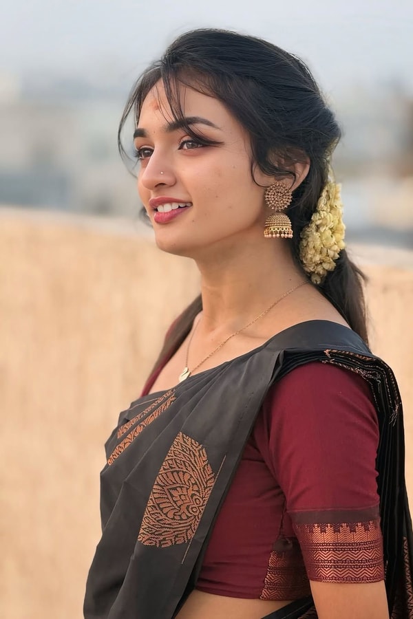 Charcoal Black Banarasi Soft Silk Saree with Copper Zari Motifs and Woven Copper Border  in Surat
