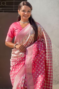 Checkerboard Silver Zari Banarasi Soft Silk Saree with Woven Pallu in Eight Bright Shades  in Surat