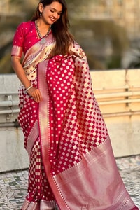 Checkerboard Silver Zari Banarasi Soft Silk Saree with Woven Pallu in Eight Bright Shades  in Surat