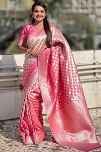 Checkerboard Silver Zari Banarasi Soft Silk Saree with Woven Pallu in Eight Bright Shades  in Surat