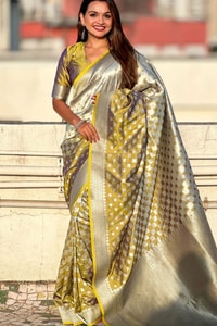Checkerboard Silver Zari Banarasi Soft Silk Saree with Woven Pallu in Eight Bright Shades  in Surat