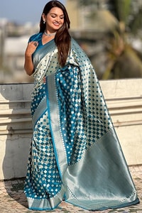 Checkerboard Silver Zari Banarasi Soft Silk Saree with Woven Pallu in Eight Bright Shades  in Surat