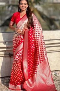 Checkerboard Silver Zari Banarasi Soft Silk Saree with Woven Pallu in Eight Bright Shades  in Surat