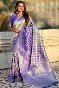 Checkerboard Silver Zari Banarasi Soft Silk Saree with Woven Pallu in Eight Bright Shades  in Surat