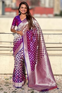 Checkerboard Silver Zari Banarasi Soft Silk Saree with Woven Pallu in Eight Bright Shades  in Surat