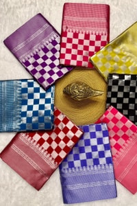 Checkerboard Silver Zari Banarasi Soft Silk Saree with Woven Pallu in Eight Bright Shades  in Surat