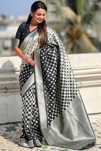 Checkerboard Silver Zari Banarasi Soft Silk Saree with Woven Pallu in Eight Bright Shades  in Surat